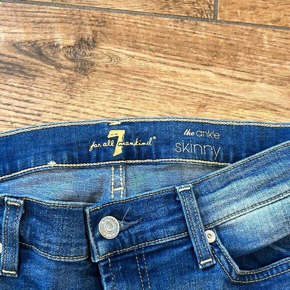 👖 Seven for All Mankind The Ankle Skinny Jeans - Size 28 - Med Wash Distressed - Picture 3 of 5